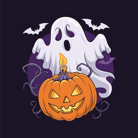 Halloween Ghost Over Jack-O'-Lantern - MENS