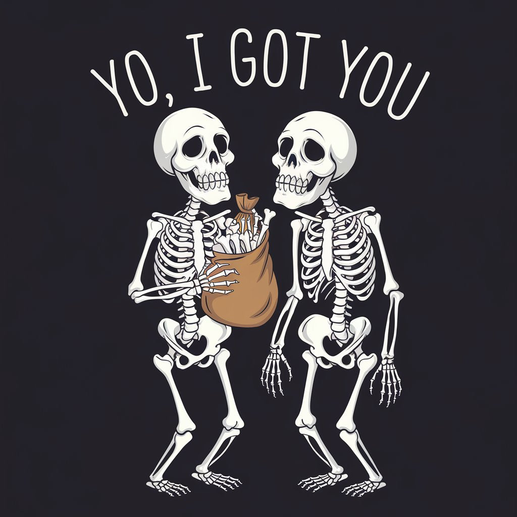 Yo, I Got You-Skeleton Holding Bag Of Bones - MENS